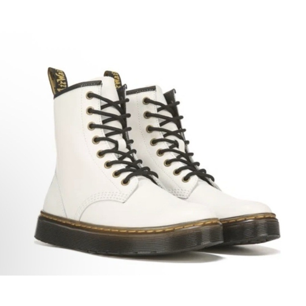 DR.‎ MARTENS ZAVALA COMBAT WOMEN'S BOOTS WHITE PATENT LEATHER SIZE 6